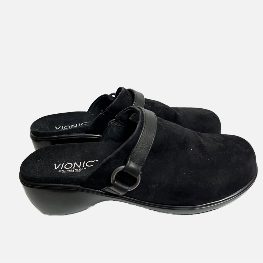 Vionic Clogs Size 8 Black Suede Slip On Adelaide Orthaheel Orthopedic